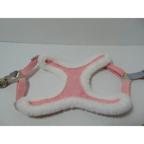 Pink and White Faux Leather & Fur Padded Dog Harness, Winter Dog Harness Small - Picture 5 of 9